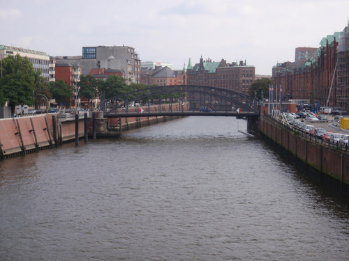 A north-east view up a river channel.